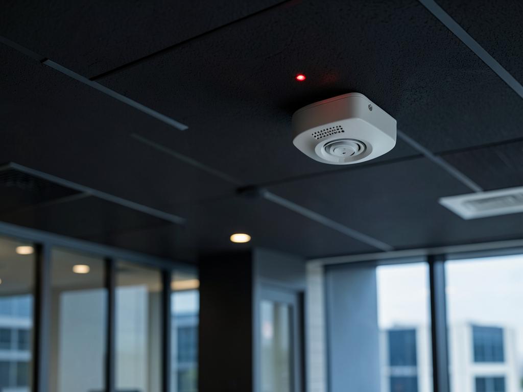 Smoke detector on the ceiling of a modern office